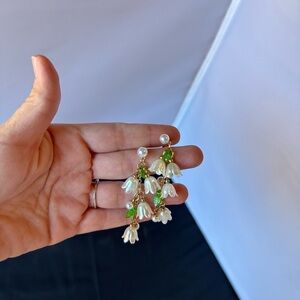 Elegant Pearl and Green Drop Earrings